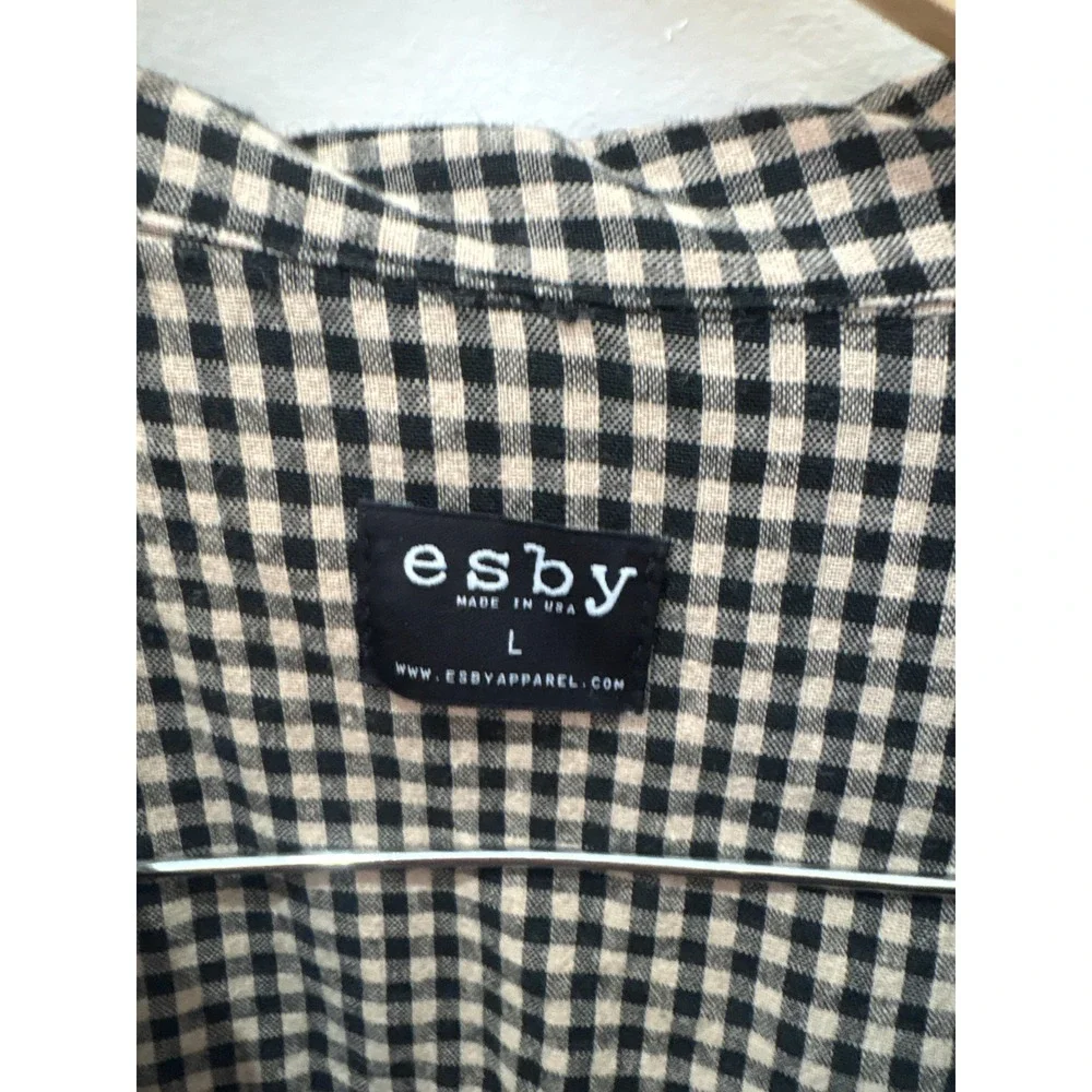 Esby Philippa Gingham Tiered Midi Dress Black Cream Puff Sleeve Large - Picture 3 of 6